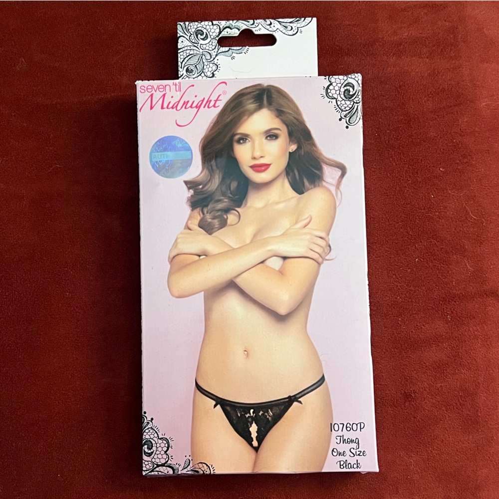 NWT Black Galloon Lace Crotchless Thong